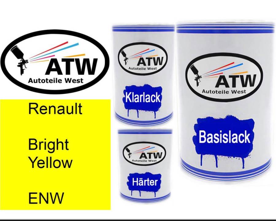 Renault, Bright Yellow, ENW: 500ml Lackdose + 500ml Klarlack + 250ml Härter - Set, von ATW Autoteile West.